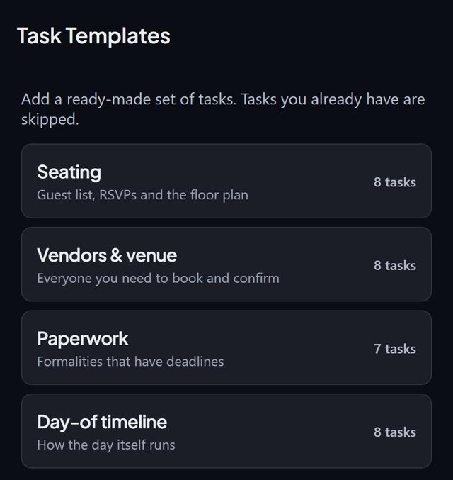 Ready-made task sets: screen from the SeatSpot app